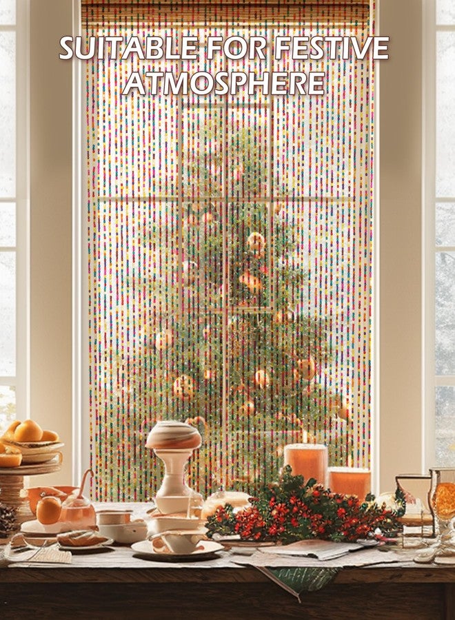 Ezcasch 52 Strands Colorful Beaded Curtain Bamboo Curtain for Doorways Multi-Scenario Application Purely Handmade Beaded Curtain as Insect Screen for Bedroom or Balcony 35.4" x 74.8", Colorful - Image 3